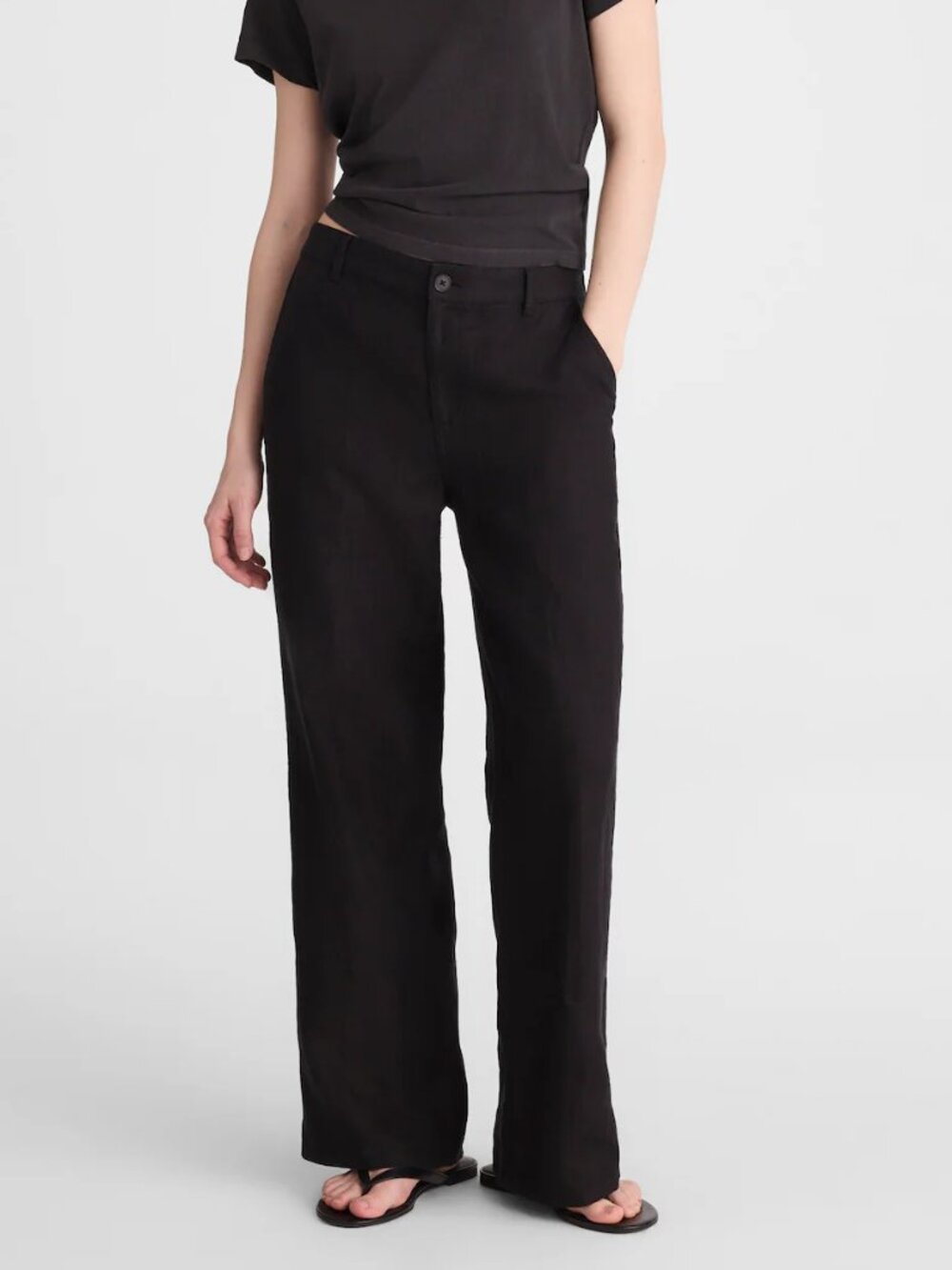 Madewell Short Zoe Relaxed Straight Leg Pants 100% Linen Black Size 16S NWT